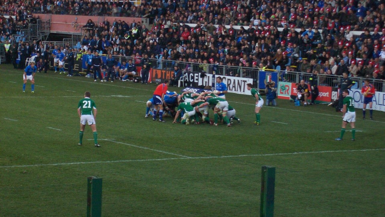 Italy and Ireland packs engaged in a scrum during the 2011 Six Nations