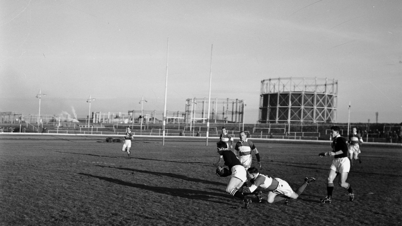 Cardiff Rugby League Club players in a match against New Zealand